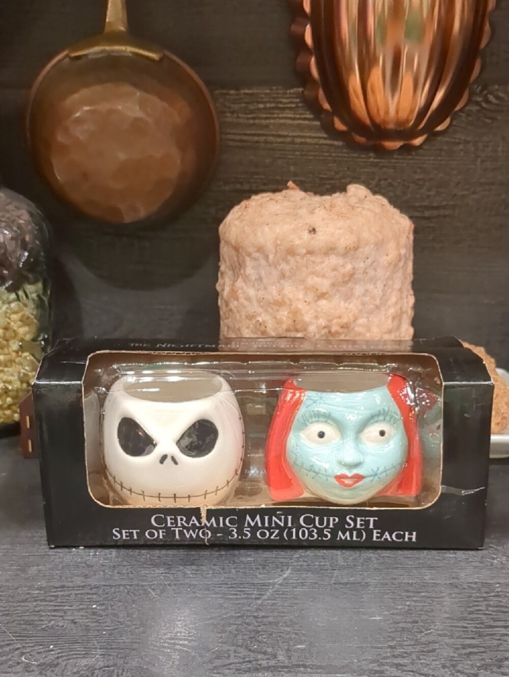 Nightmare Before Christmas Jack & Sally Ceramic Mini Cup Set NIB 3.5oz - Picture 3 of 6